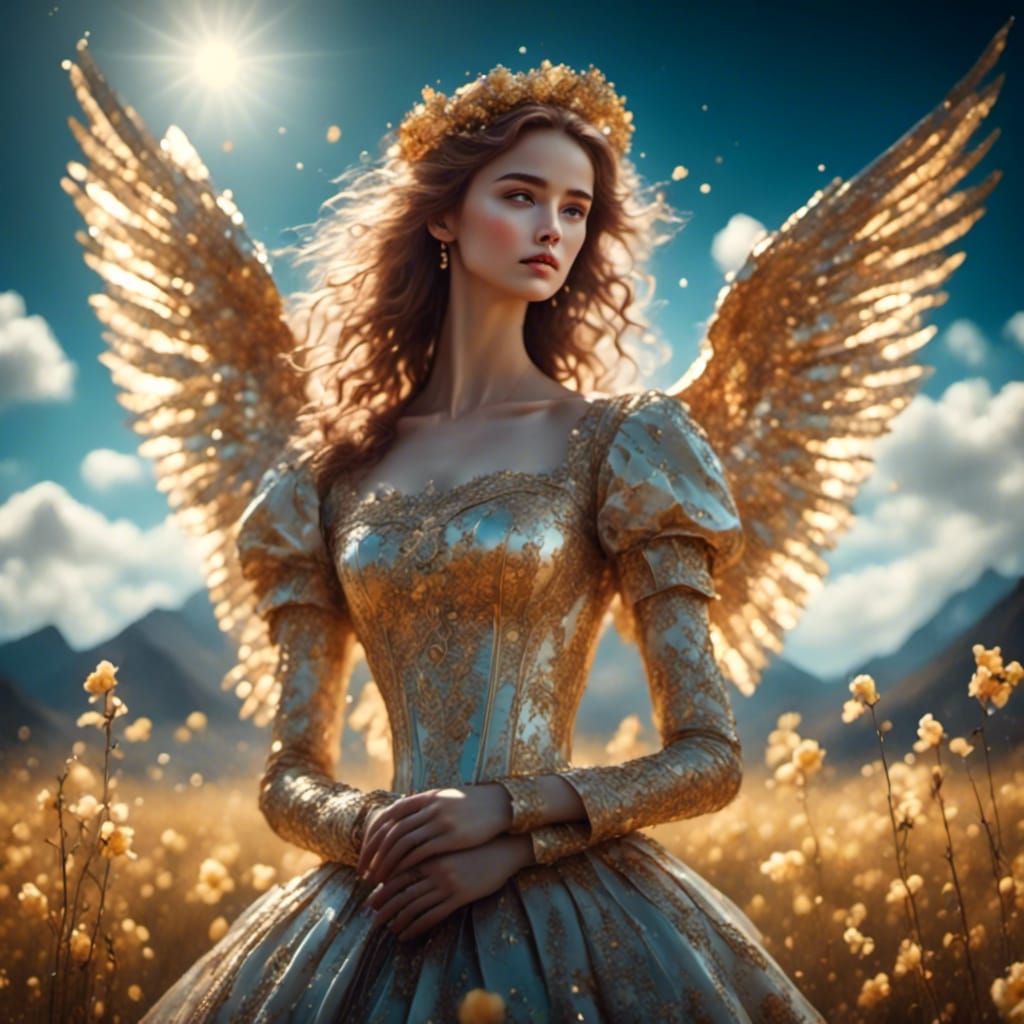 Baby Angel in Lily Field with Sunshine