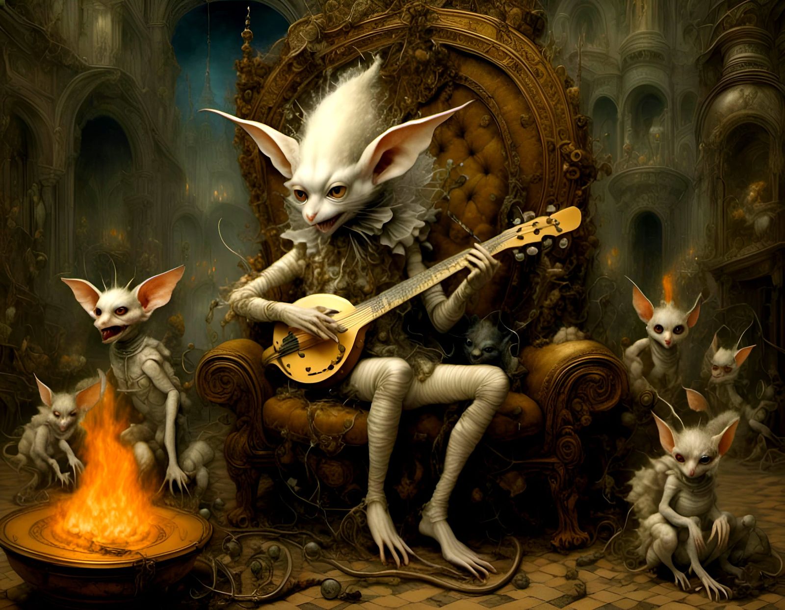 Cryptid Harlequin Gremlin in Apocalyptic Cityscape