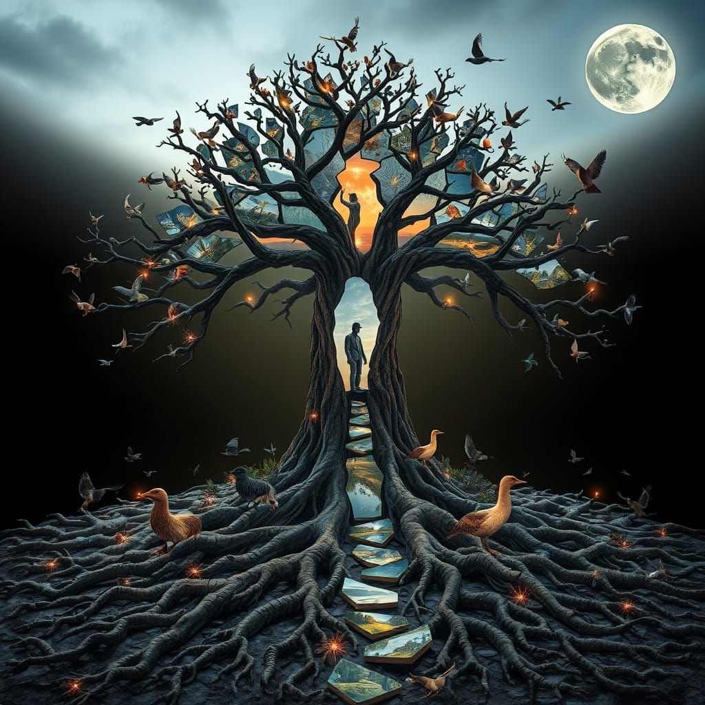 Surreal Tree Portal in a Dreamlike Landscape