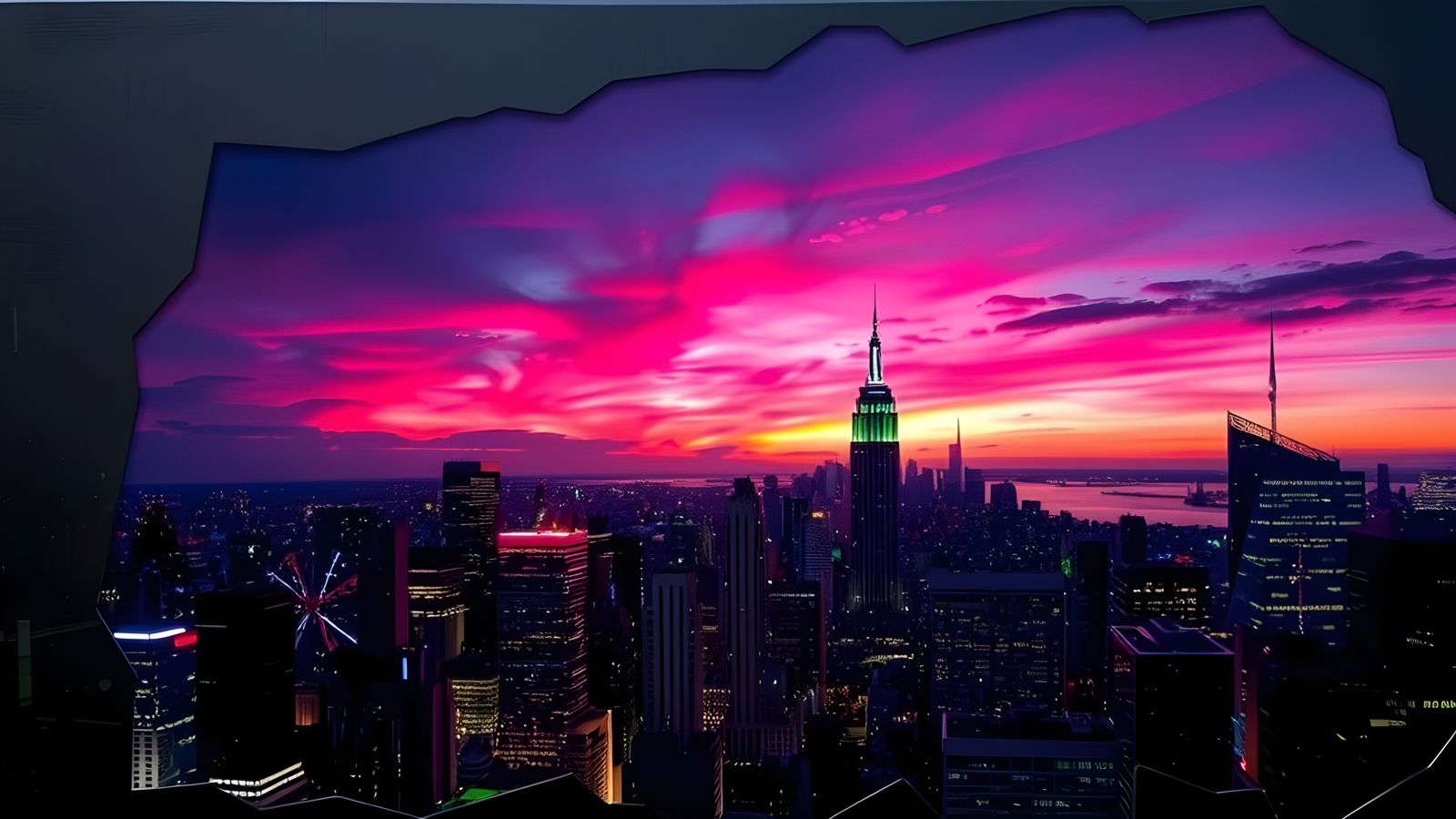 Neon New York City Skyline in Cyberpunk Style