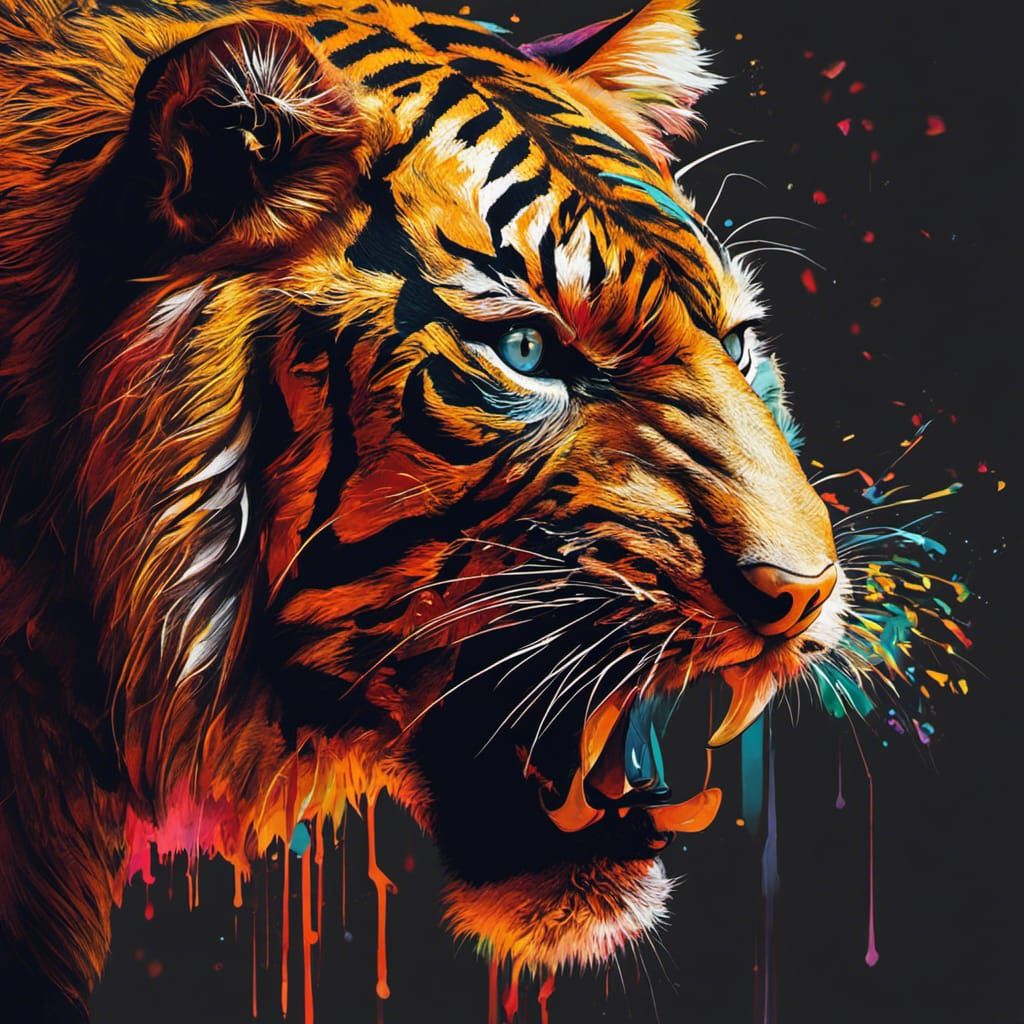 Tiger Licking Paw in Graffiti Art Style
