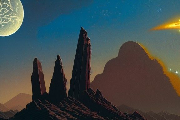 Planet Relic Sloth with Rocket, Sci-Fi Illustration