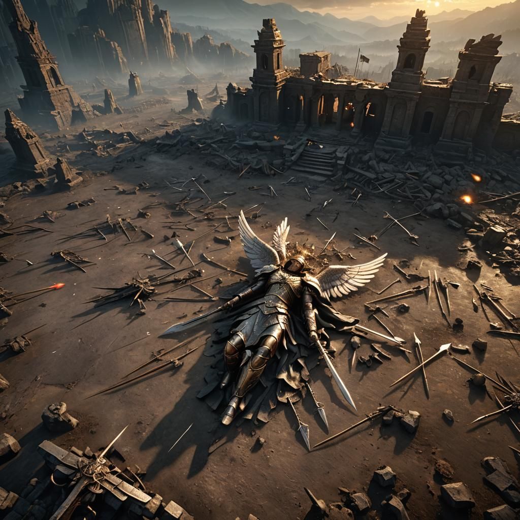 Fallen Angel on Battlefield: 3D Cinematic Render