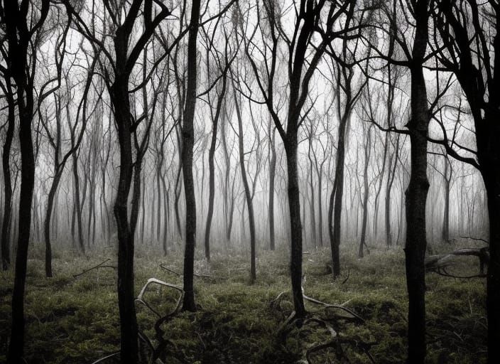 Glowing Skulls in Dark Forest, Gothic Fantasy