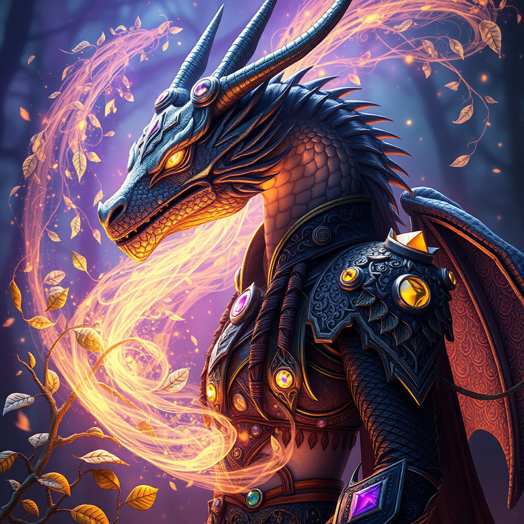 Mystical Silver Dragonborn Druid in Sapphire Realm