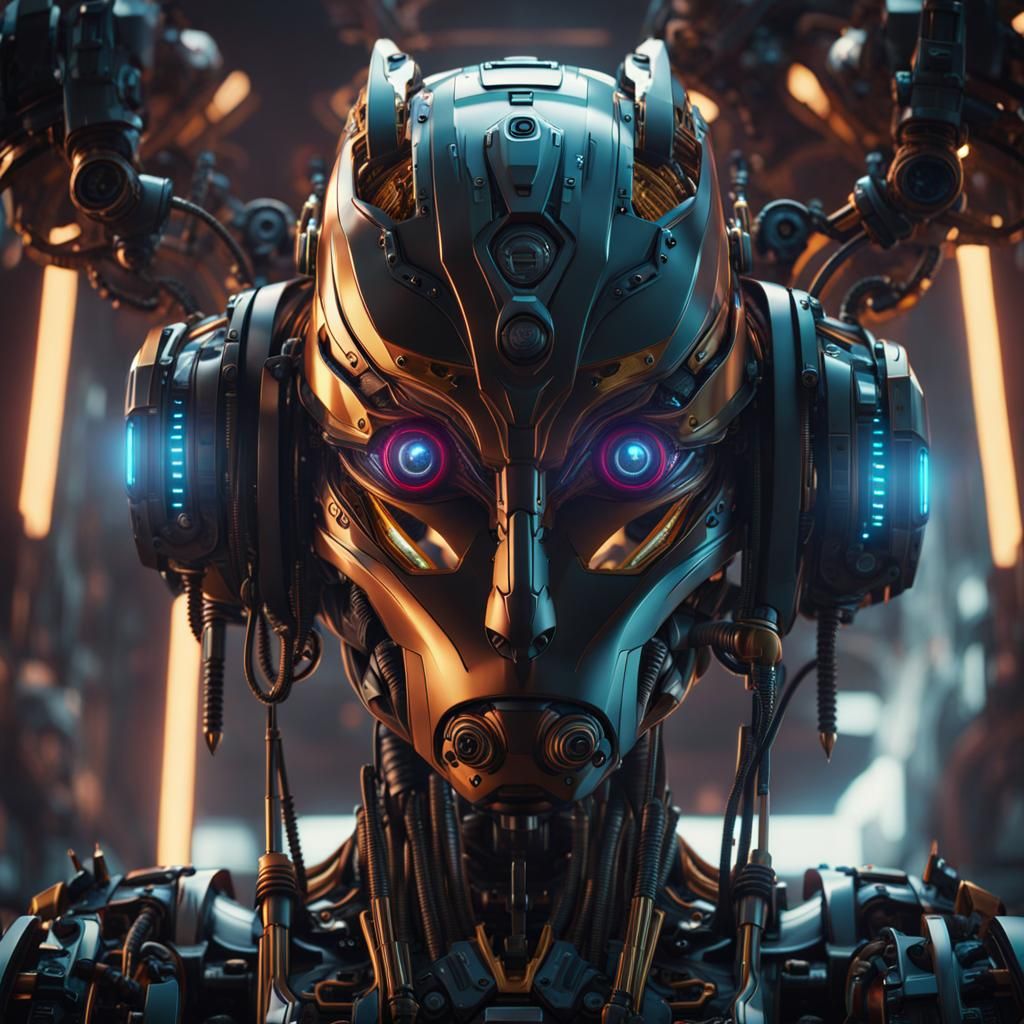 Robot Head Thinking: Detailed Matte Painting GIF