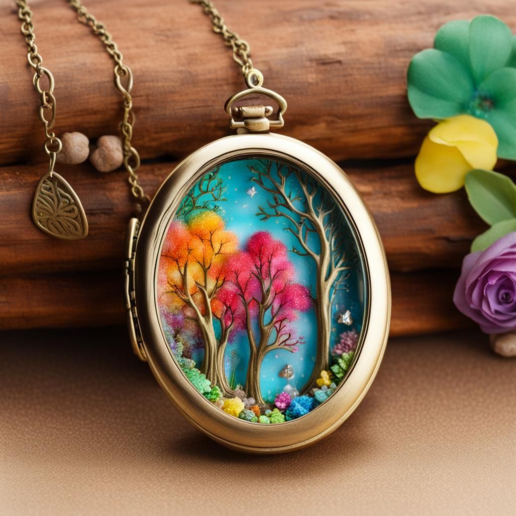 Enchanted Forest Scene Inside Open Locket