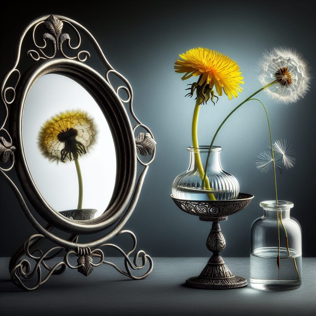 Elegant Mirror Stand with Dandelion Bouquet
