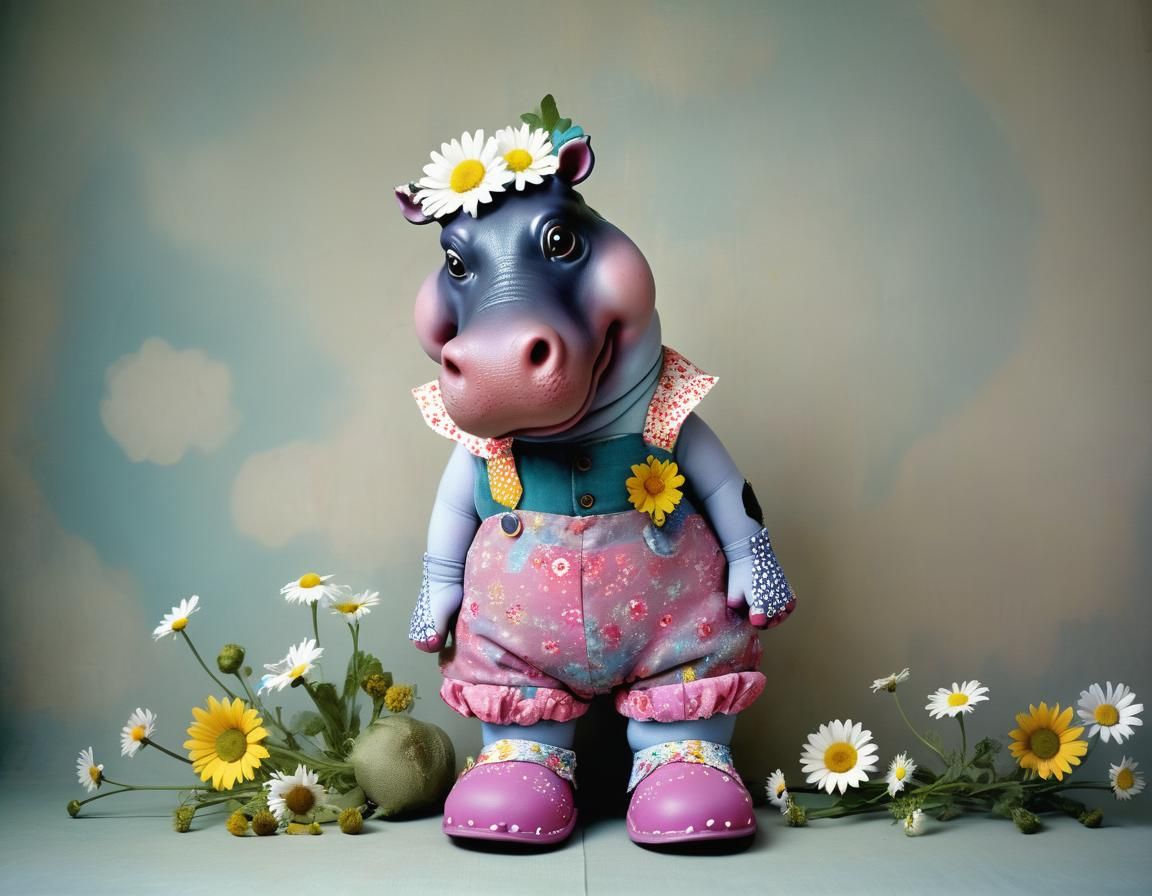 Whimsical Hippos Living in Cute Boots: Textile Art