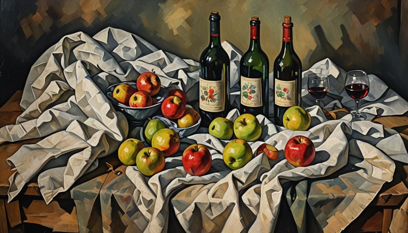 Vintage Still Life Painting in Cezanne Style