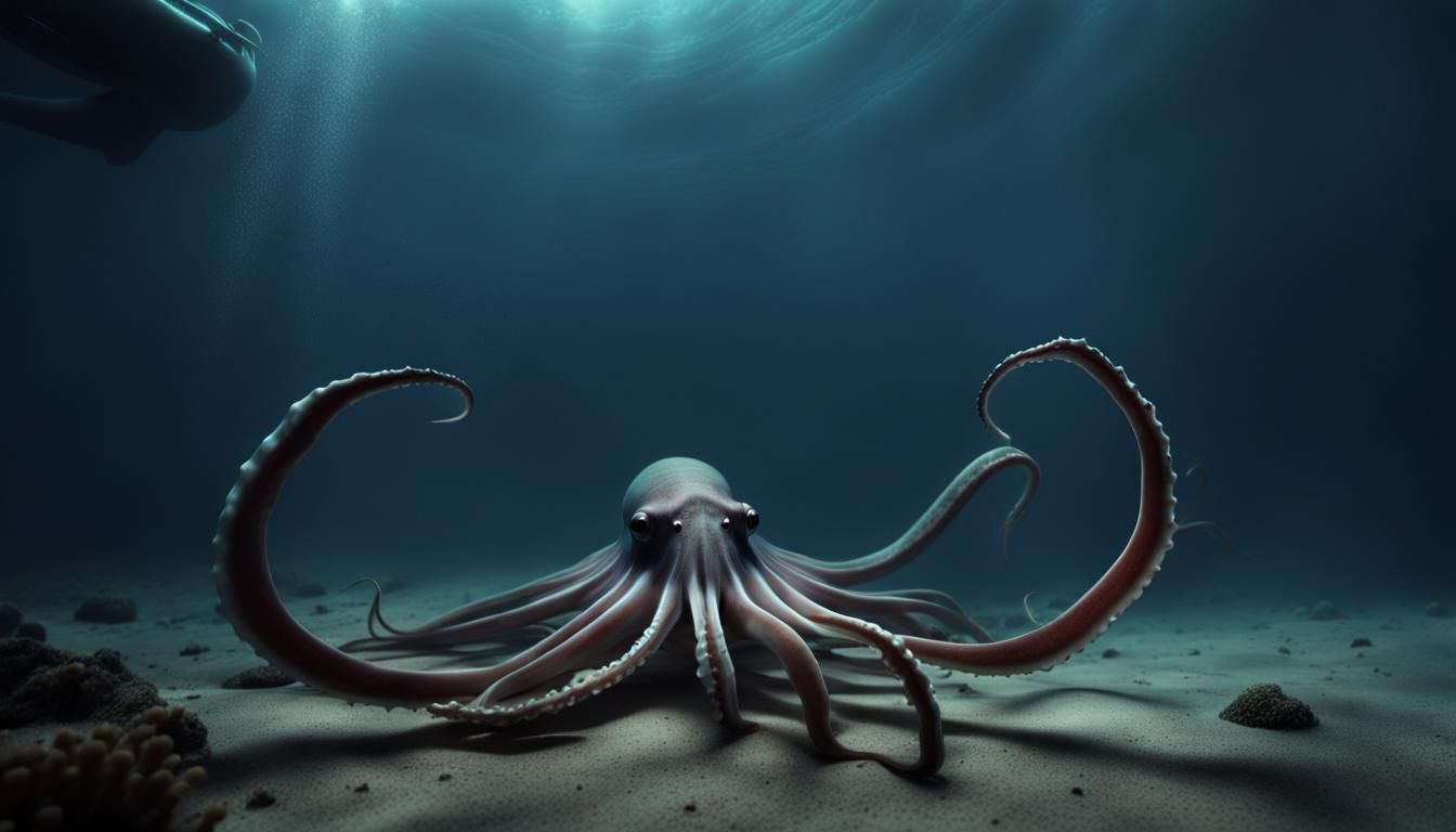 Giant Squid Hunting in Dark Ocean Depths