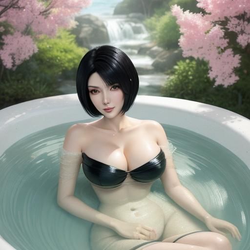 Anime Style Portrait of an Attractive Woman Bathing