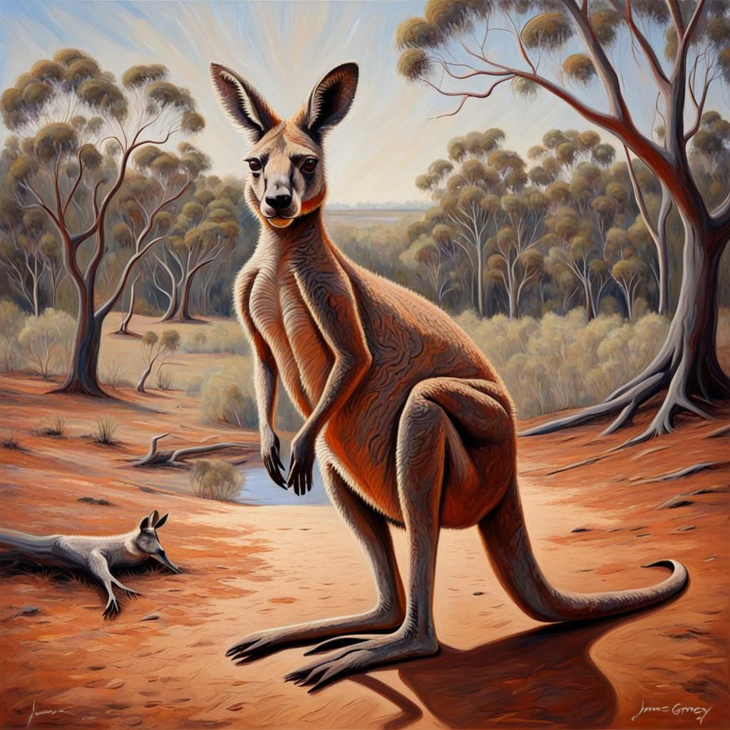 Aboriginal Oil Painting of a Kangaroo