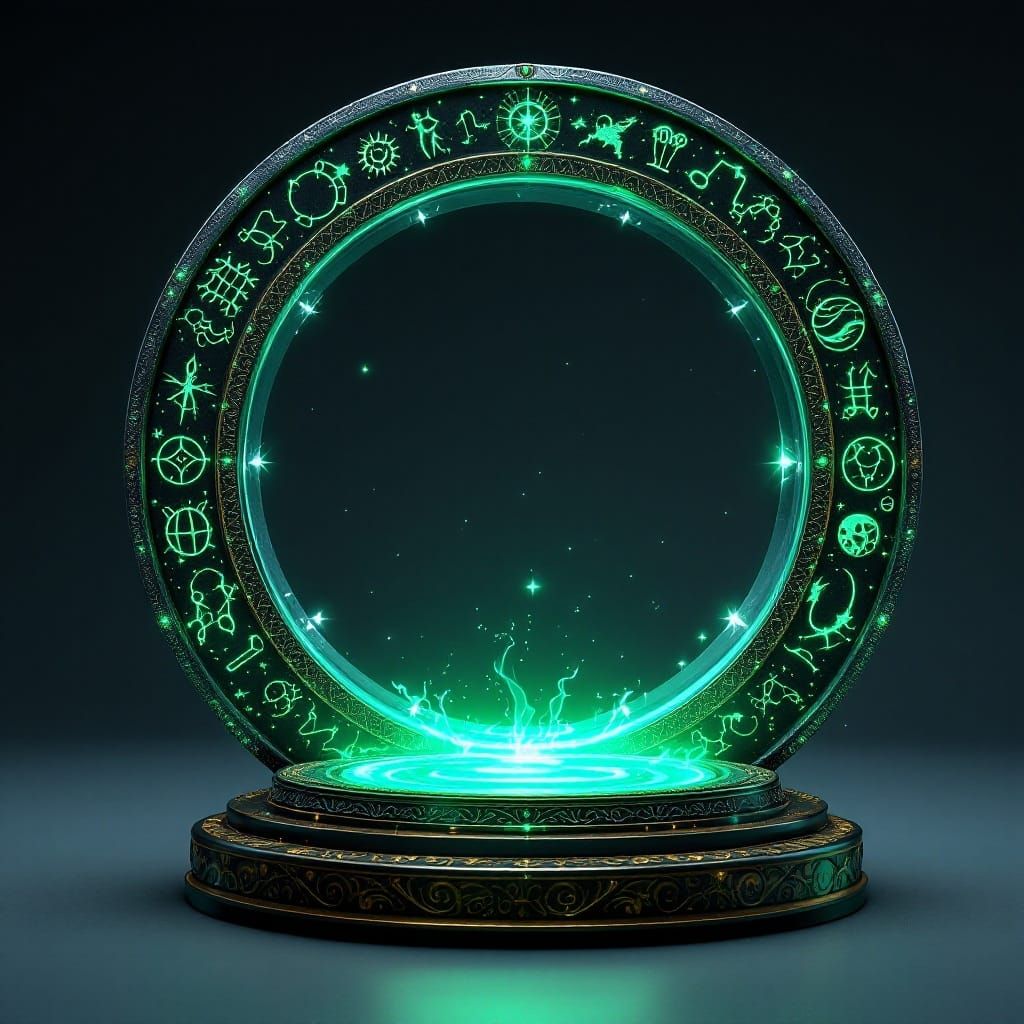 Glowing Metallic Ring Portal with Zodiac Constellations and ...