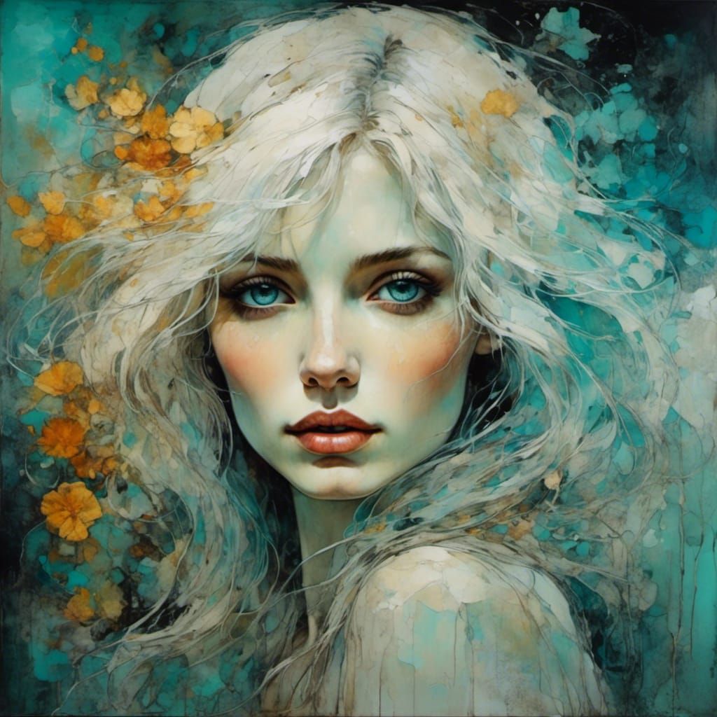 Cyan-Eyed Woman: A Modern Art Nouveau Portrait