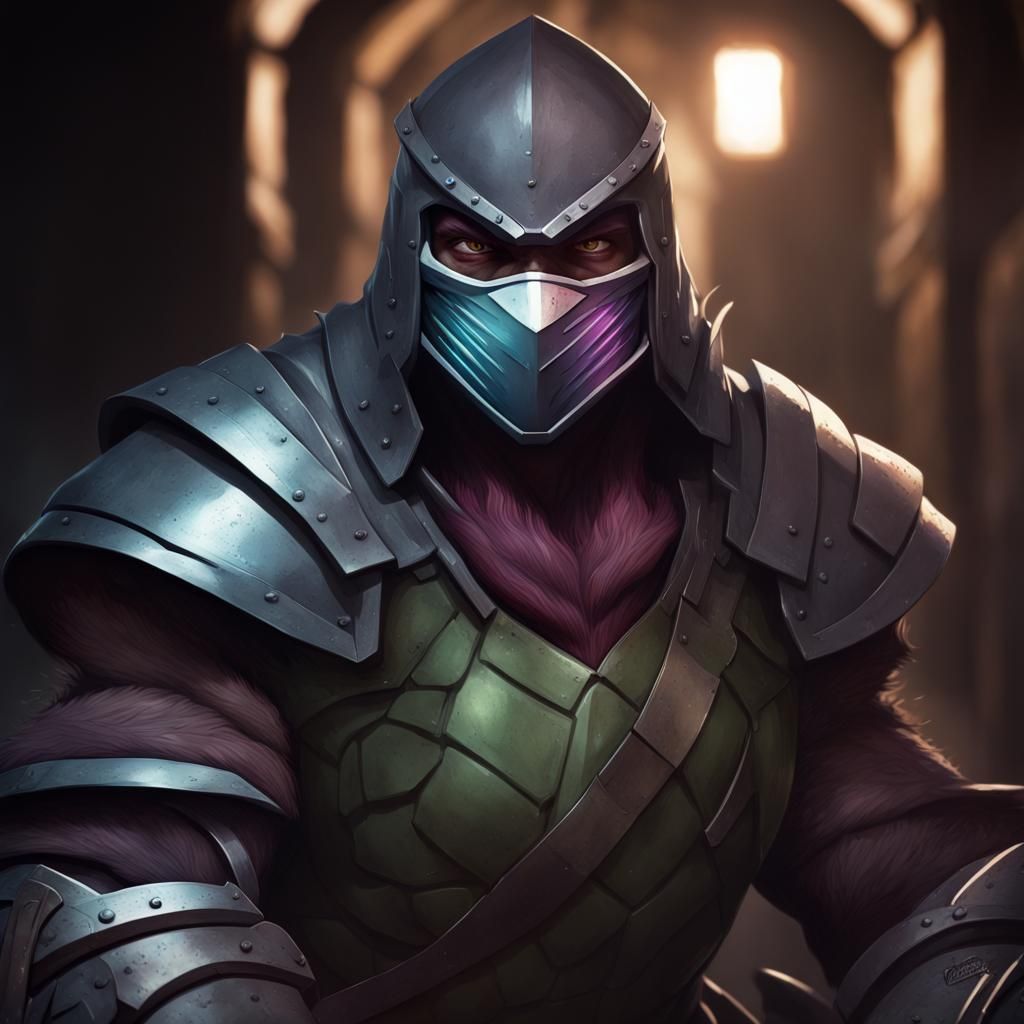 Shredder from TMNT in Dark Sewer: 8K Portrait
