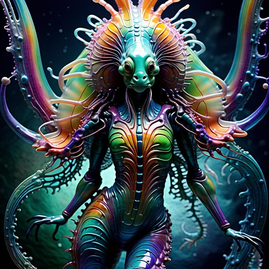 Intricate Nautilus Shrimp in Surrealist Oil on Canvas