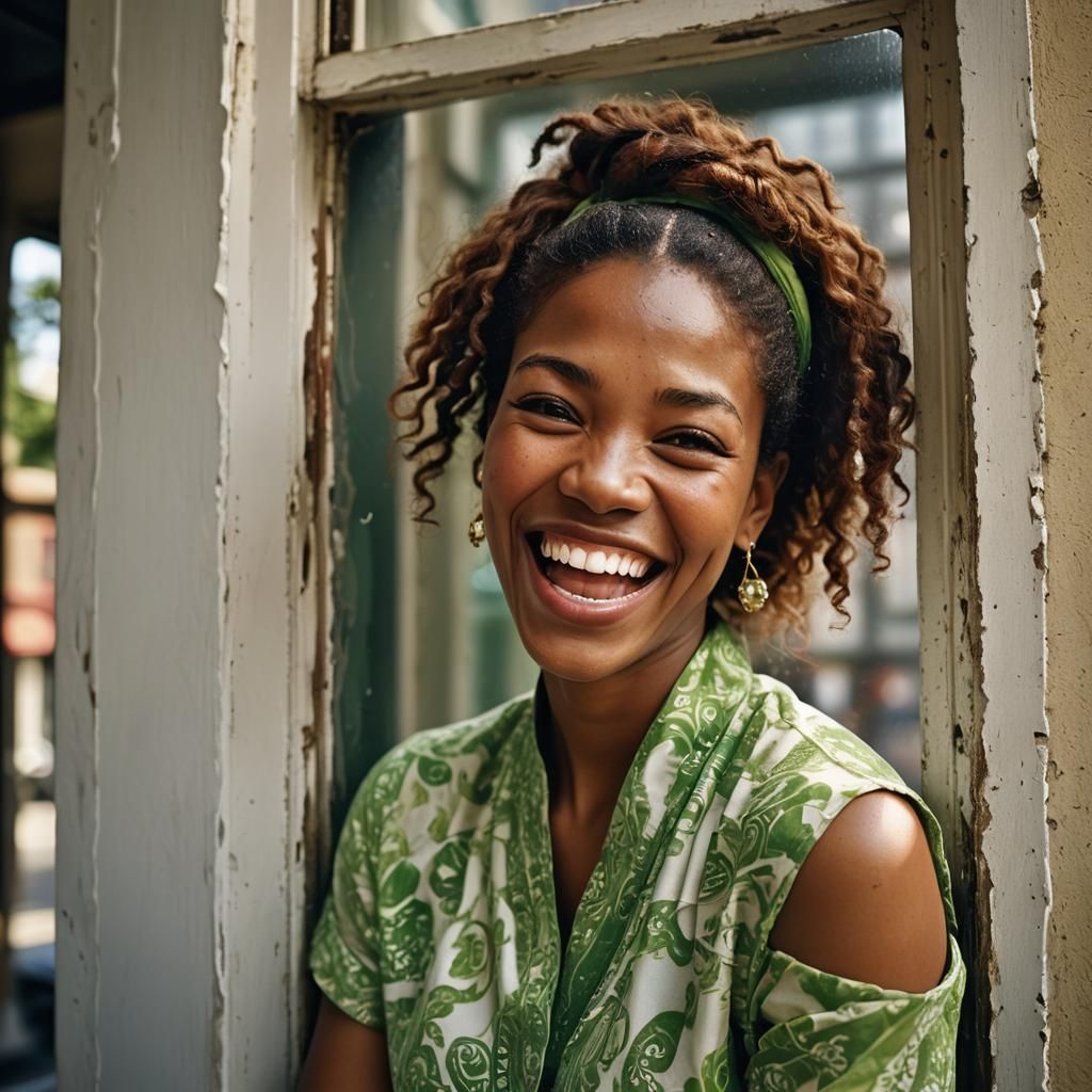 Yoruba Woman Laughing in Window Portrait
