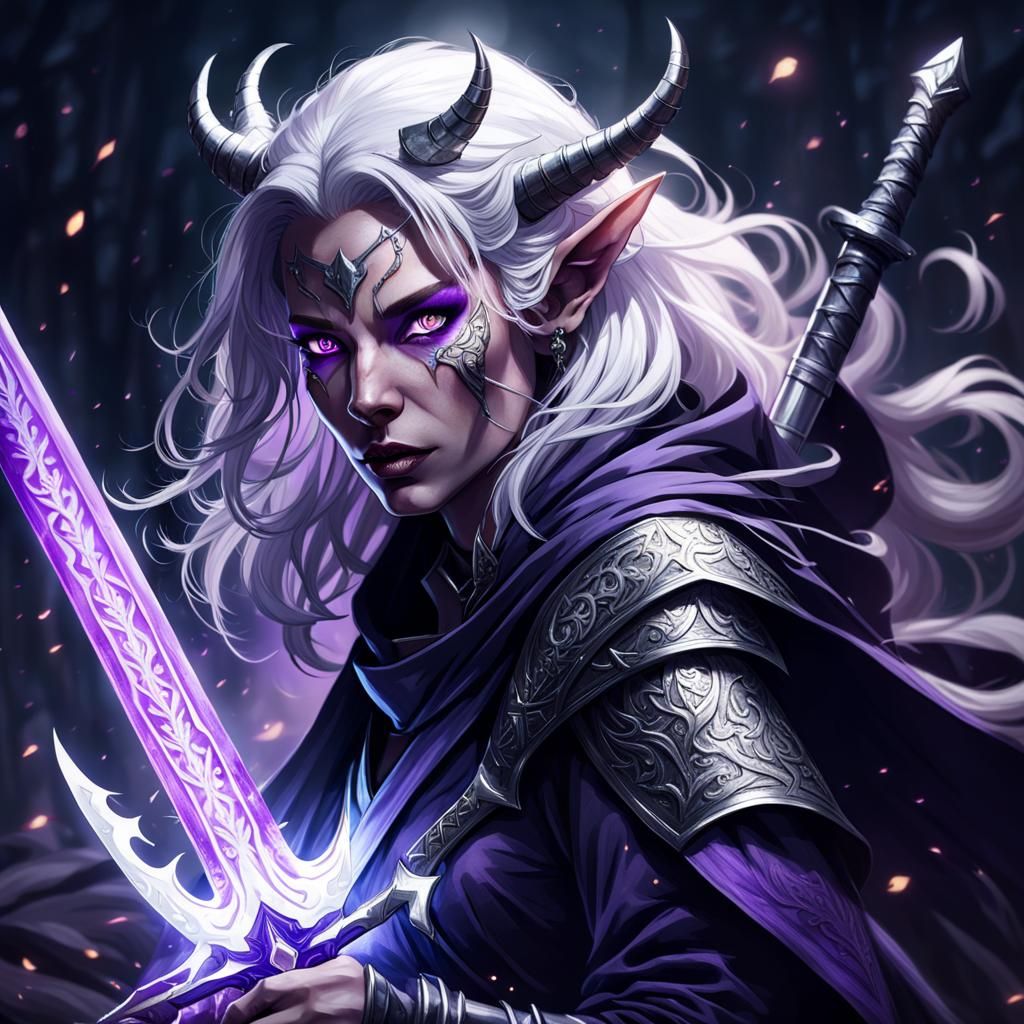 Tiefling with Glowing Sword: A Fantasy Portrait