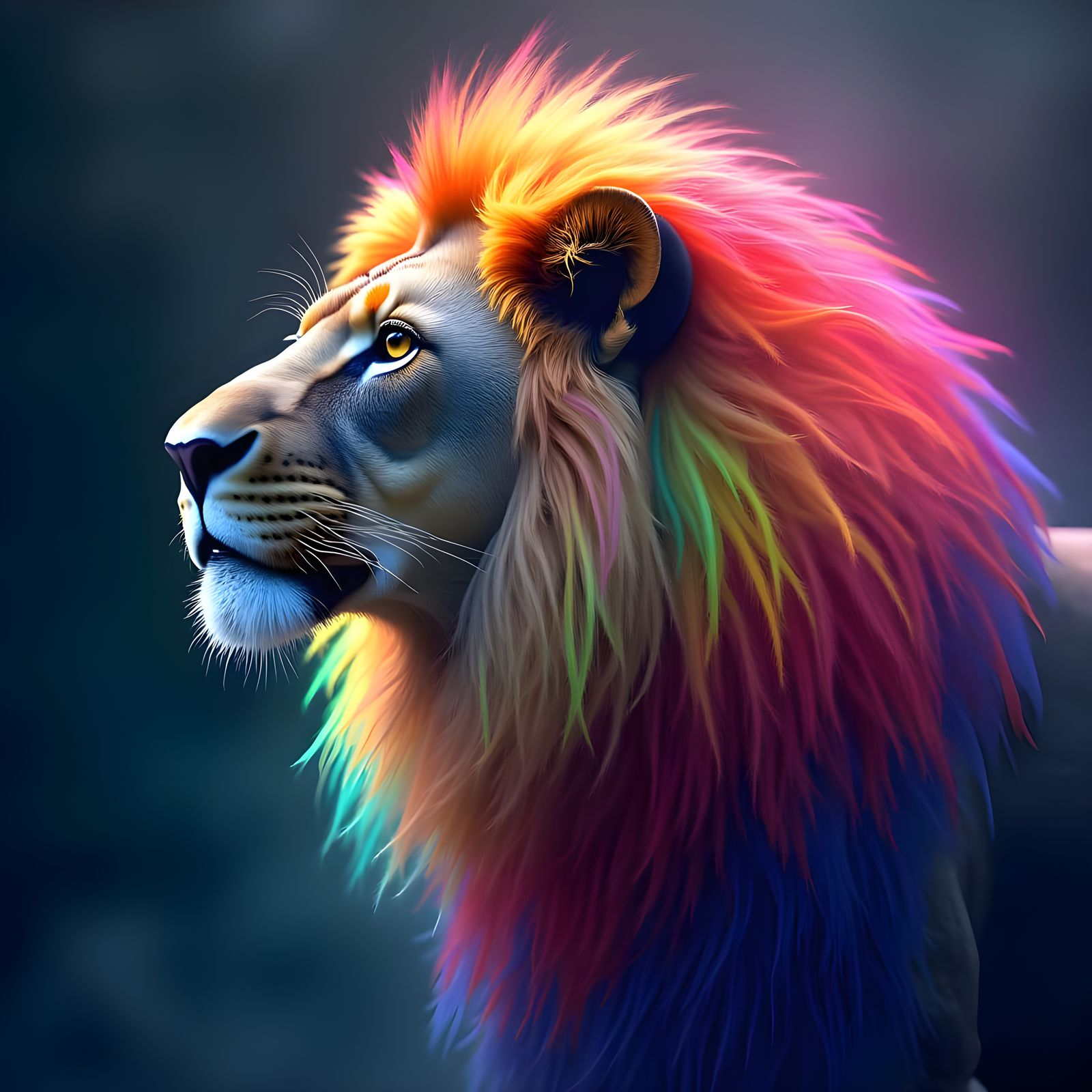 Rainbow Lion Haloed Regally in Vibrant Splendor