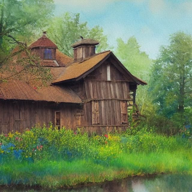 Idyllic Lithuanian House in Watercolor Style