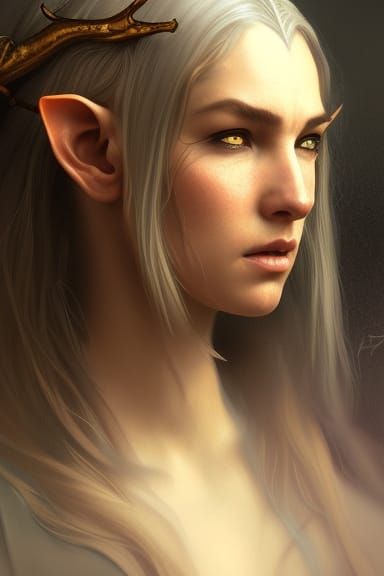 Elven Huntress Portrait in Hyperdetailed Style