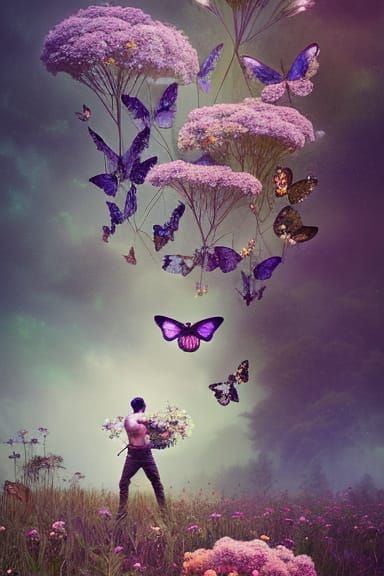 Botanical Warrior with Butterflies: Intricate Matte Photogra...