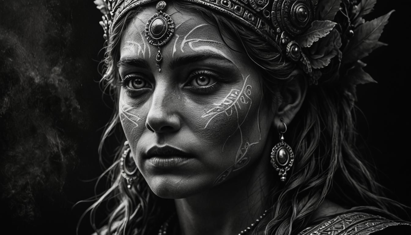 Detailed Pencil Drawing of an Ancient Goddess of Love