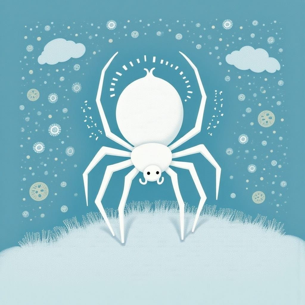 Delicate White Spider on Snowflake Web in Dreamlike Style