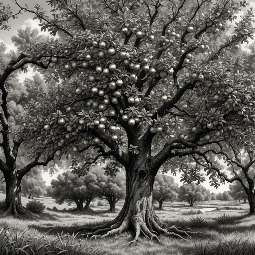 Apple Tree Sketch with Heavy Foliage