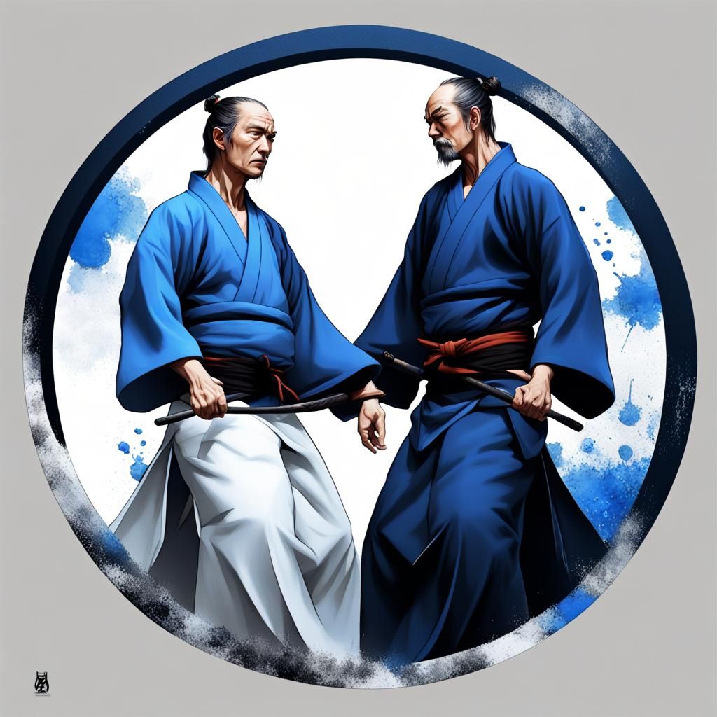 Aikido Exercise in Manga Style With Hakama