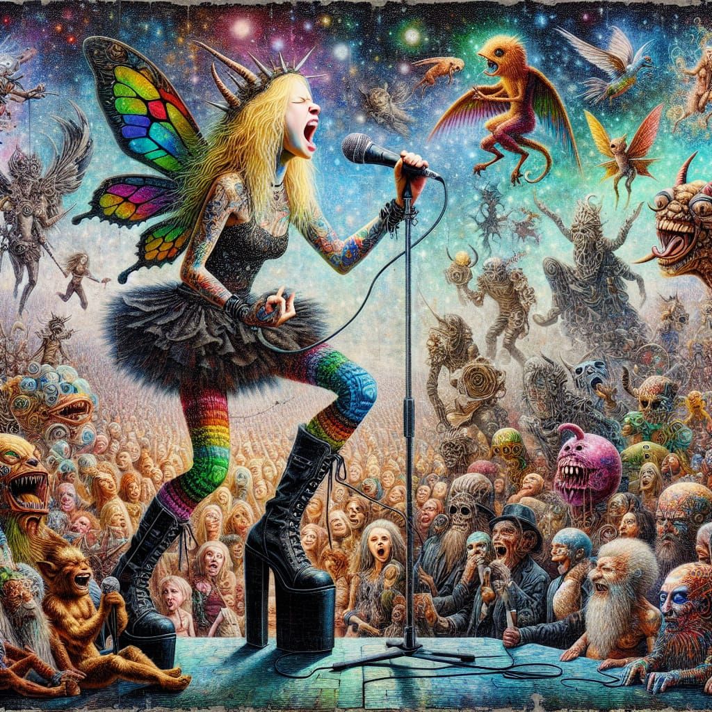 Grunge Fairy Rockstar in Vibrant Concert Scene