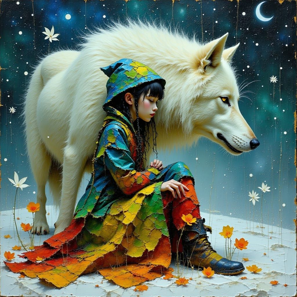 Cosmic Winter Fairy with Wolf Protector