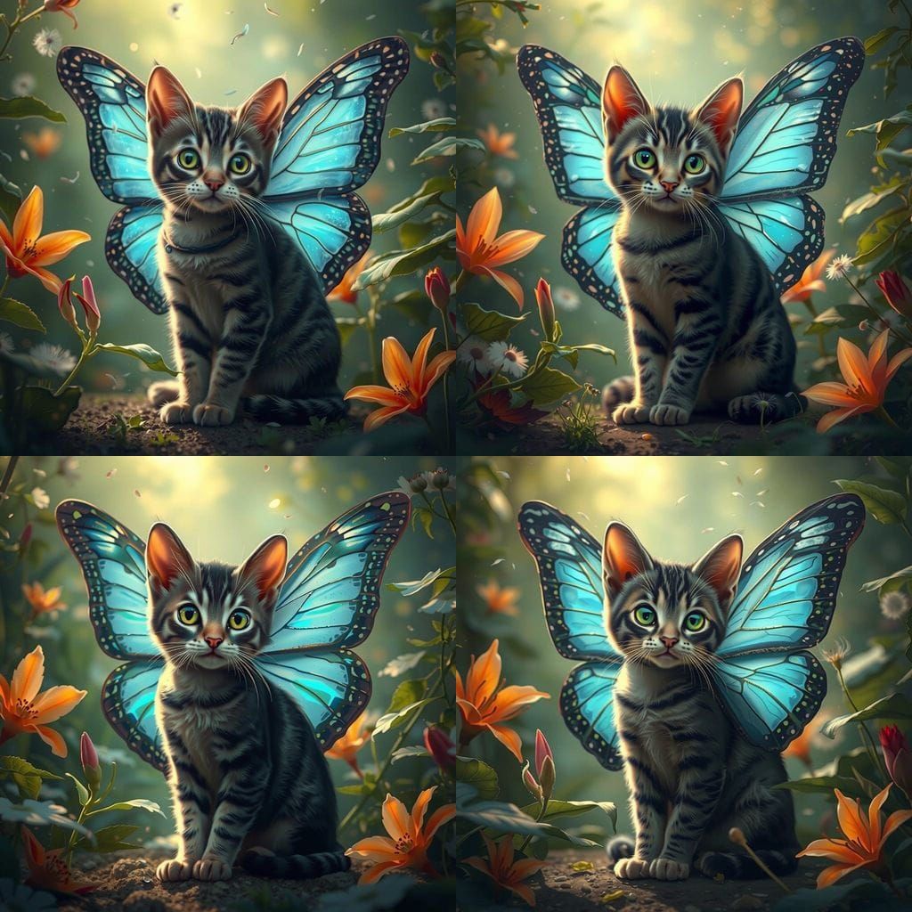Surreal Feline Wonderland with Tropical Bloom