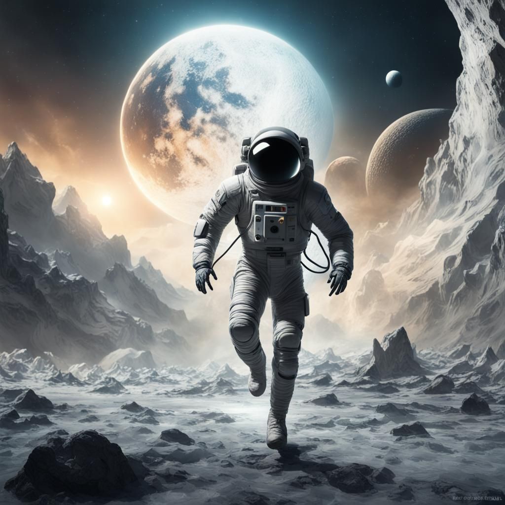 Astronaut's Futile Escape from Doomed Planet