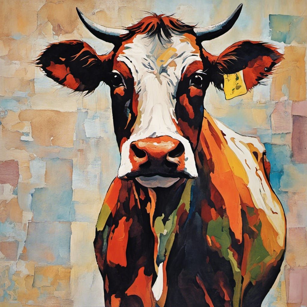 Abstract Cows Reading Newspaper in Complementary Colors