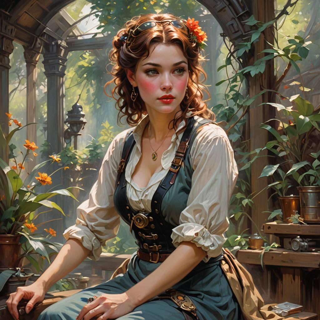 Steampunk Sci-Fi Pin-Up in Oil Painting Style