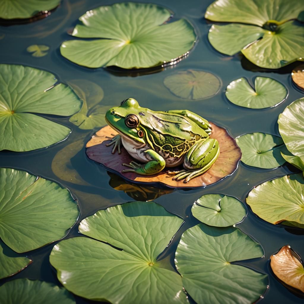 Vibrant Frog on Lily Pad: Digital Illustration