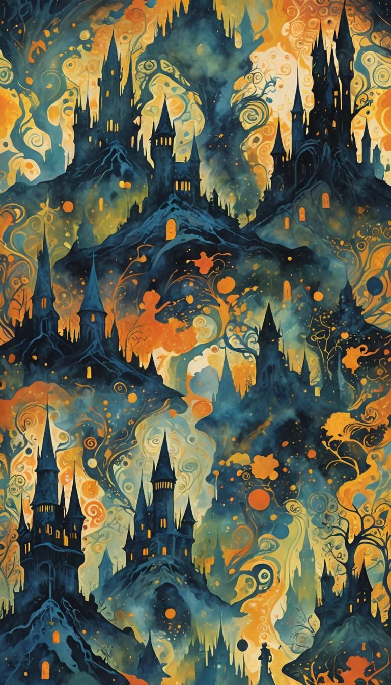 Magical Hogwarts Scene in Abstract Expressionist Style