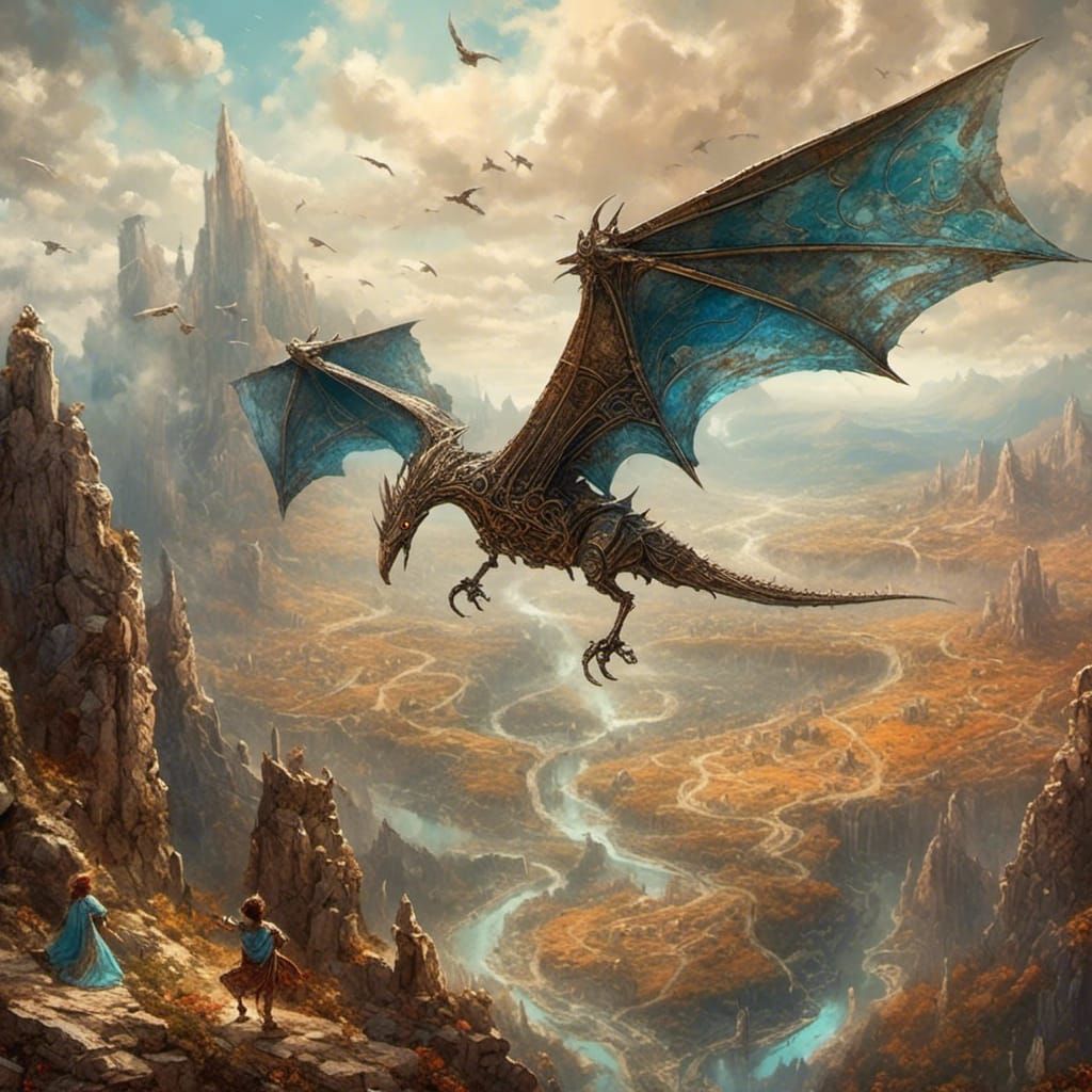 Paper Pterodactyl Flies Over Mountainside