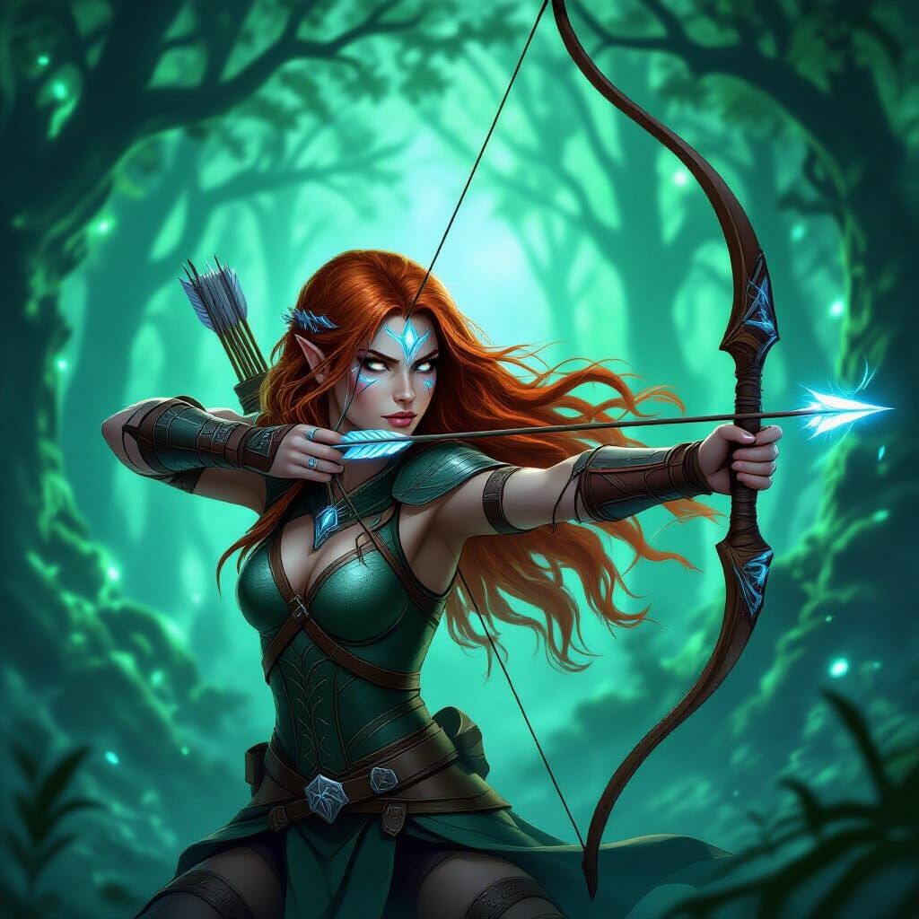 Mystical Archer in Ethereal Forest