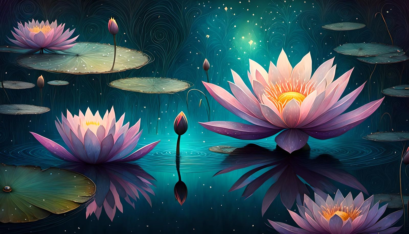 Fantasy Water Lily in Detailed Swamp Landscape