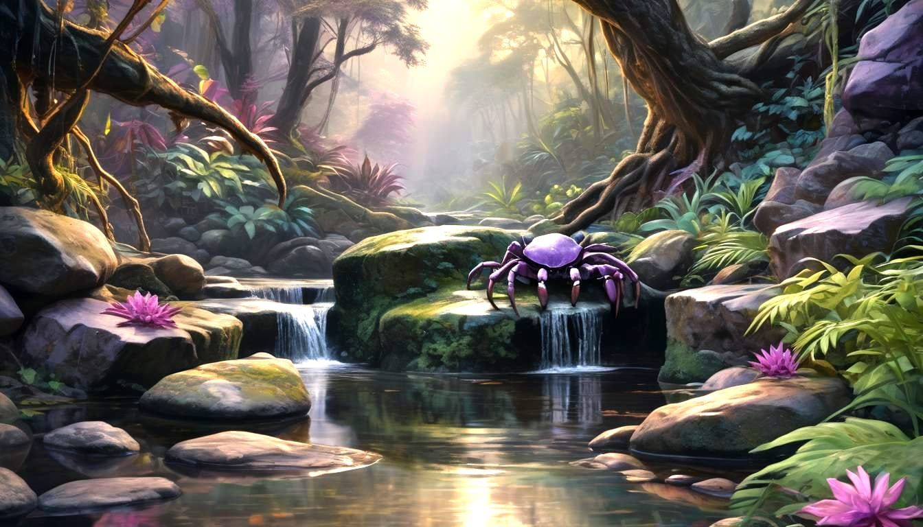 Purple Crab's Journey: Impressionist Painting of Fiji