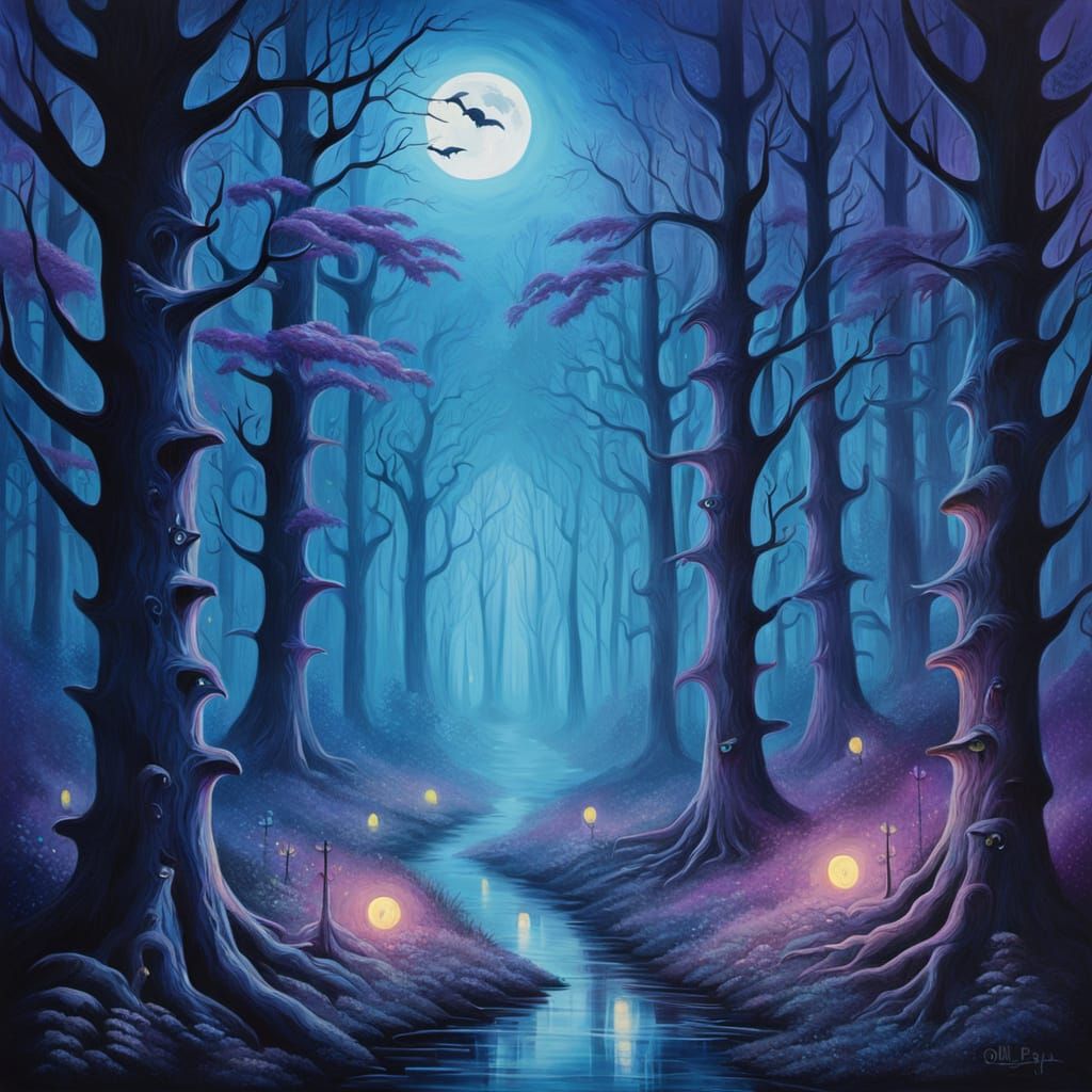 Surreal Night Forest Haunting Full of Ghosts