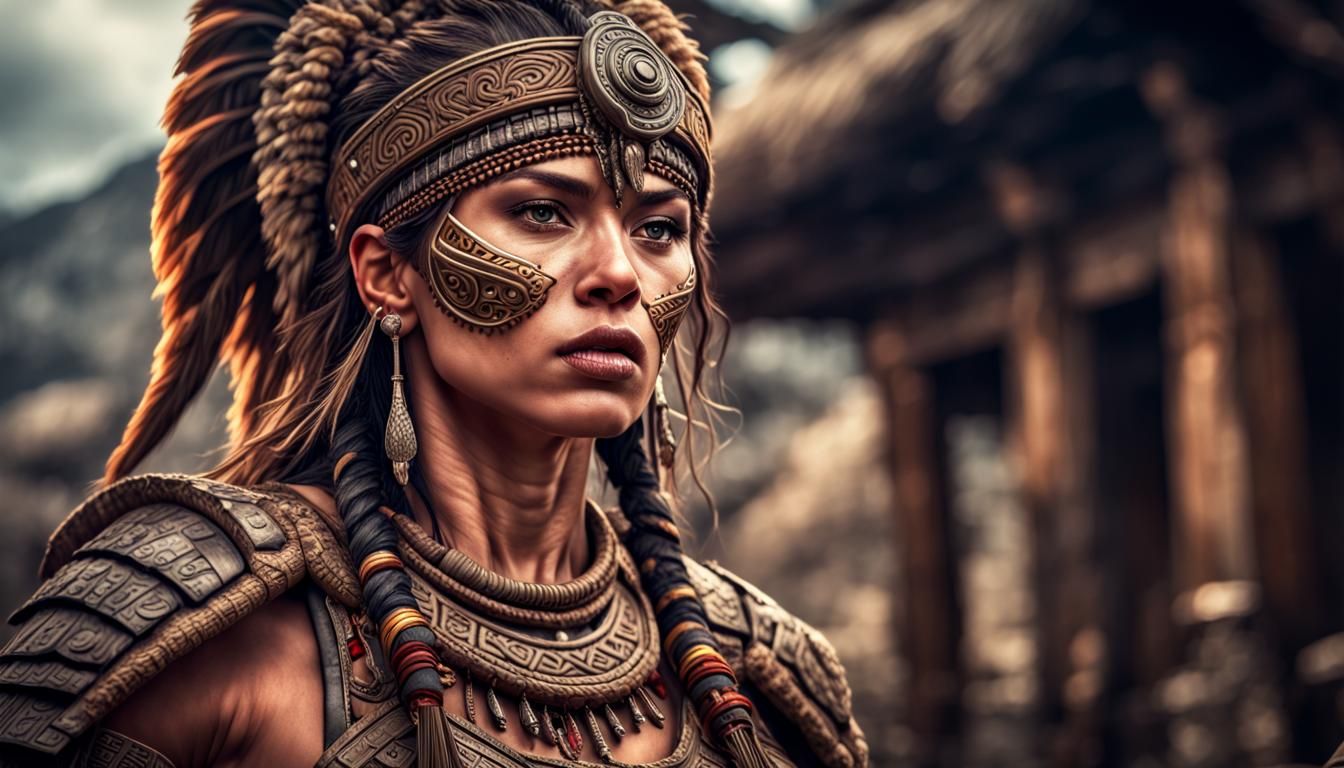 Hyperrealistic Tribal Warrior Woman in Cinematic Style