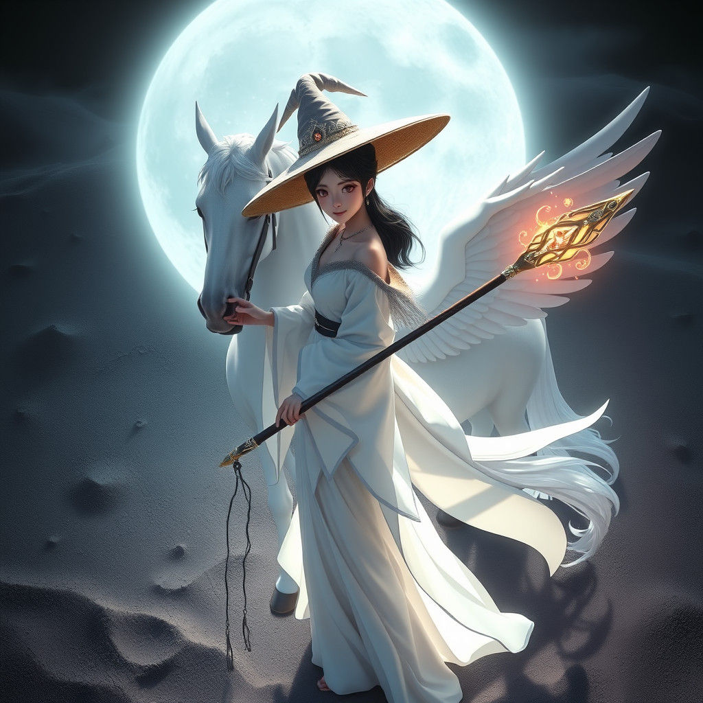 Japanese Sorceress in Mystical Desert Landscape, 3D Art