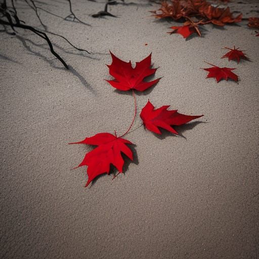 Solitary Red Leaf Falls on Dry Earth in Golden Hour