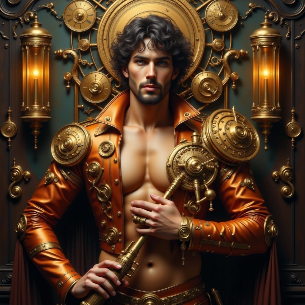 Cyberpunk Regency Gentleman with Clockwork Tricorder