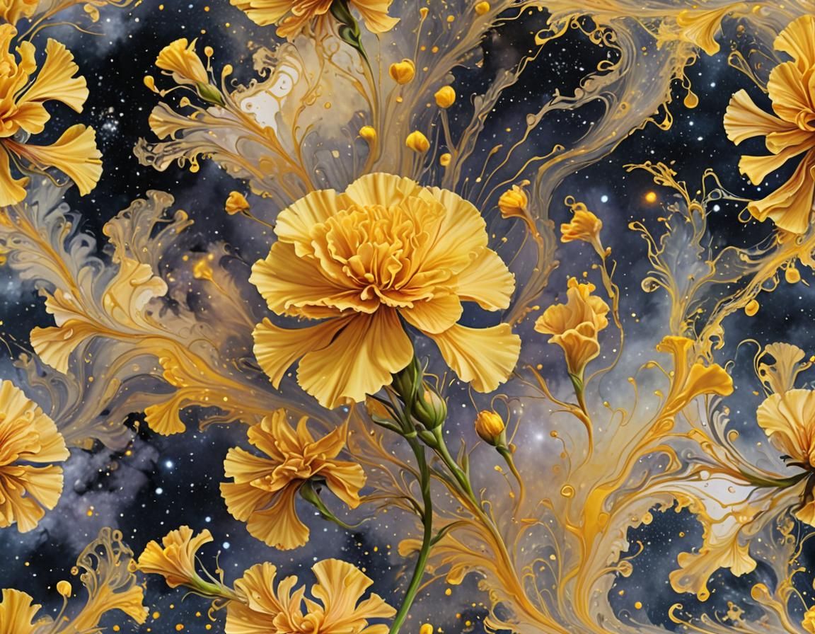 Ethereal Carnations Floating in a Cosmic Galaxy