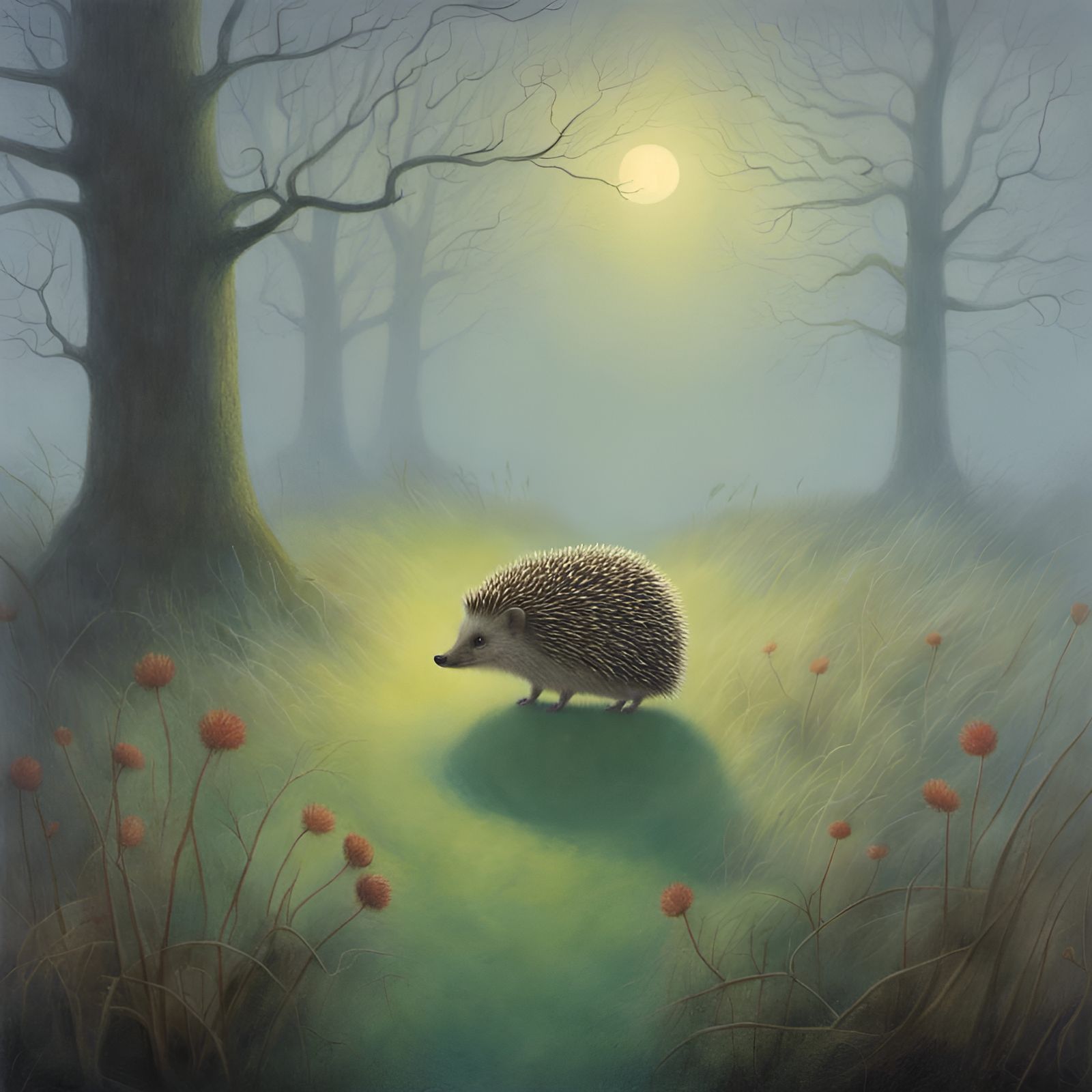 Horror Hedgehog in Thick Fog Illustration